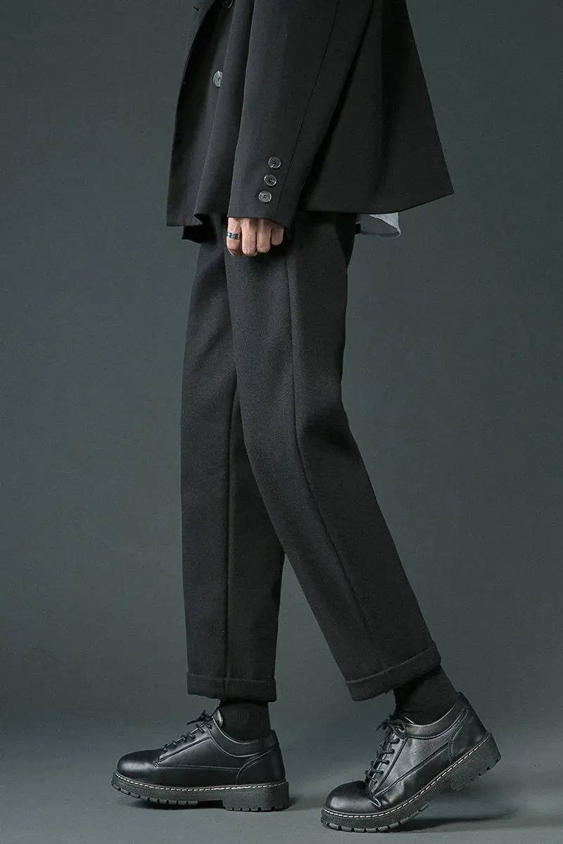 

Men's trousers 2021 spring and winter new slim solid color thick woolen pants trousers loose casual fashion young men's clothing