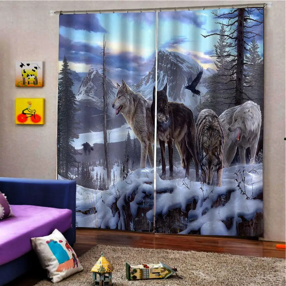 

Snow scenery Printed 3D Curtains Window 3D Wolf Blackout Shade Room Sheer Curtains Custom Drapes Cortinas