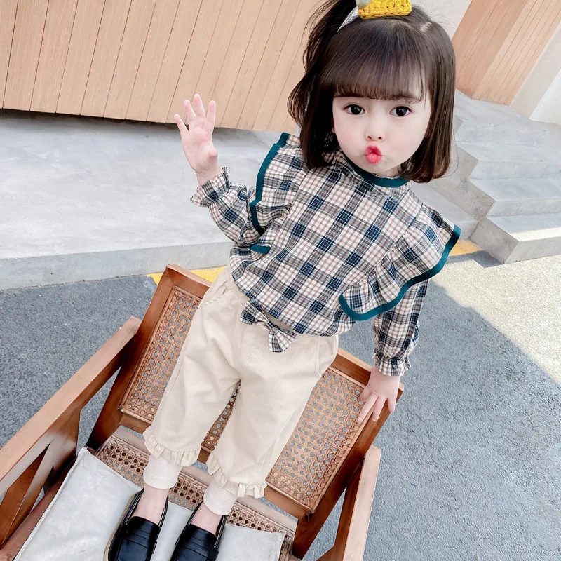 

Spring toddler girl baby clothes outfit sets casual sports plaid T-shirt pants suit for baby girl clothing infant wear cute sets