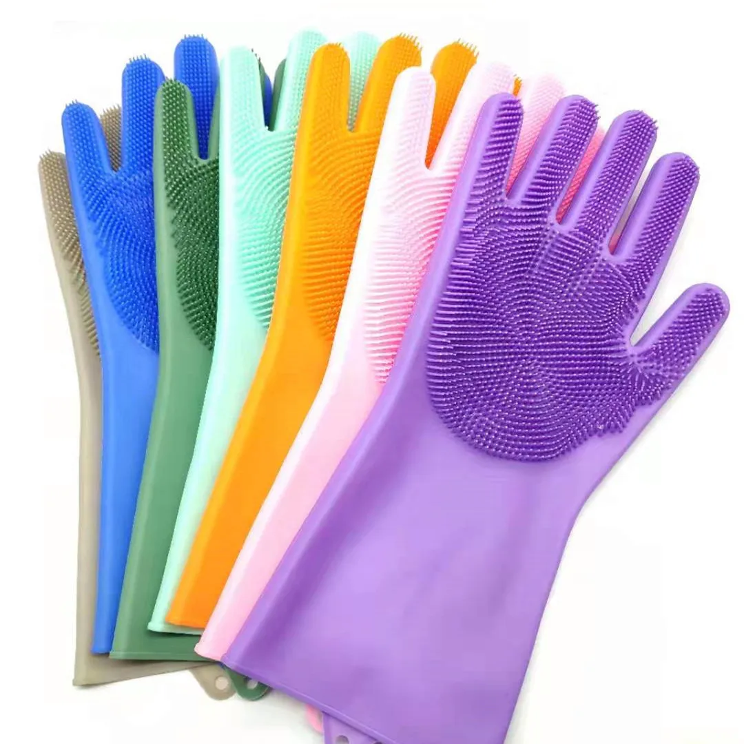 Latex Silicone Dishwashing Gloves Detergent Dishwashing Sponge Rubber Decontamination Gloves Kitchen Cleaning