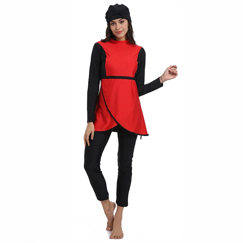 HAOFAN Muslim Swimwear Red Burkinis Islam Swimsuit Bikini Beachwear Modest Plus Size 4XL | Спорт и развлечения