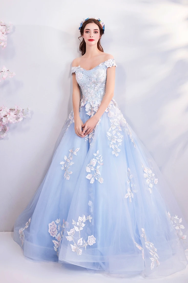 Vestidos De 15 Anos Azul Бальные платья милые 16 длинные Skly Синие Аппликации Бисероплетение