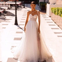 eightree boho beach wedding dresses glitter sequins beading bridal dress corset back tulle a line long wedding gowns custom size