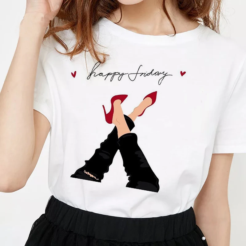 Фото Женская одежда 2019 90s Harajuku Happy Friday 100% хлопковые футболки принтовые тройники Женская одежда 2019 90s Harajuku Happy Friday 100% хлопковые футболки принтовые тройники