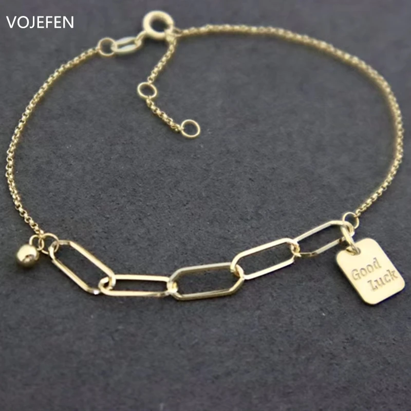 VOJEFEN 18k желтое золото звено цепи Ювелирные наборы Good LUCK'' Шарм браслет ожерелье