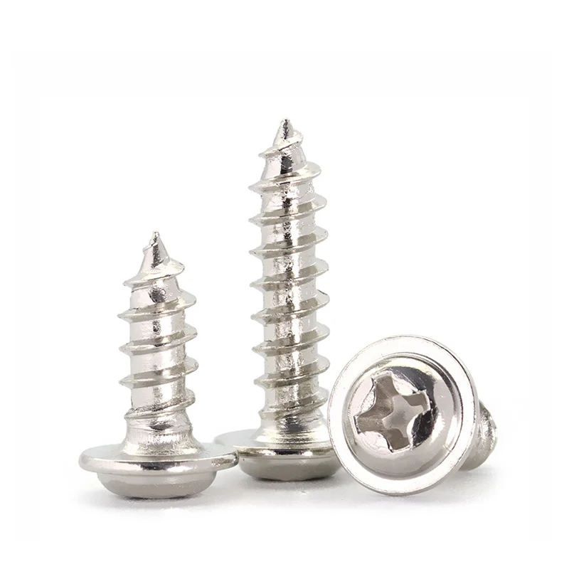 

100Pcs PWA Nickel Plated Cross Round Head Self Tapping Screw With Pad M1.2-M4 Pan Head Tapping Screws With Washer