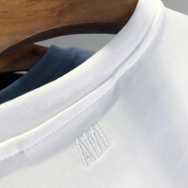 

Summer AMI Alexandre mattiussi hearts a love embroidery simple fashion men and women' High-quality Cotton Short-sleeved T-shirt