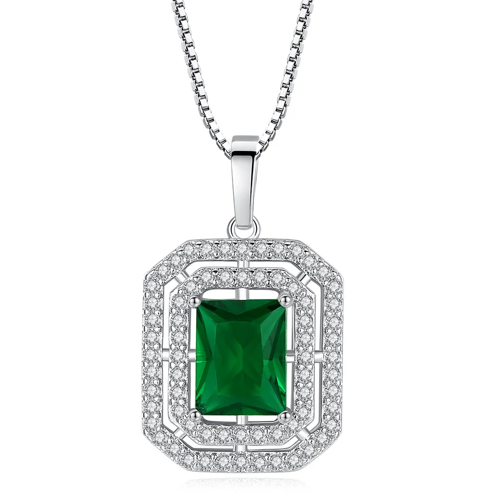 

100pcs Women Chain Necklace Square Shape Green Cubic Zircon Pendant Necklace Valentine's Day Gift for Girlfriend Colar Feminino