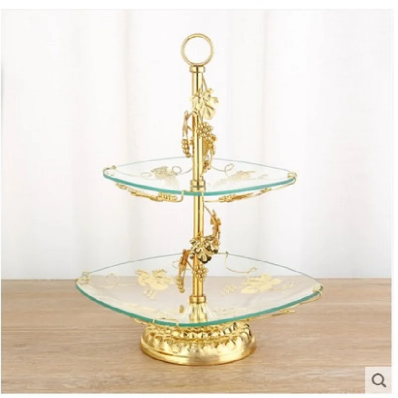 Качественная тарелка для фруктов двухслойная торта модная Серебристая