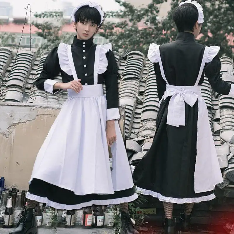 Костюм горничной Кодоны для мужчин и женщин черная Готическая Карнавальная