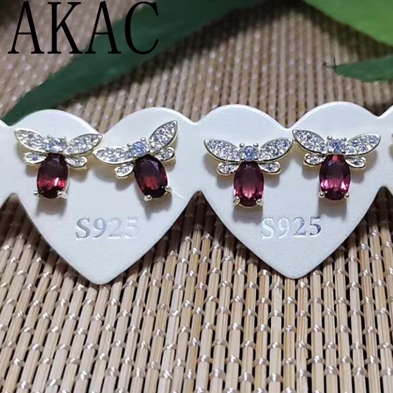 

5pairs AKAC approx4-5*6-7mm natural red garnet Bee shape design stud earrings for women earrings