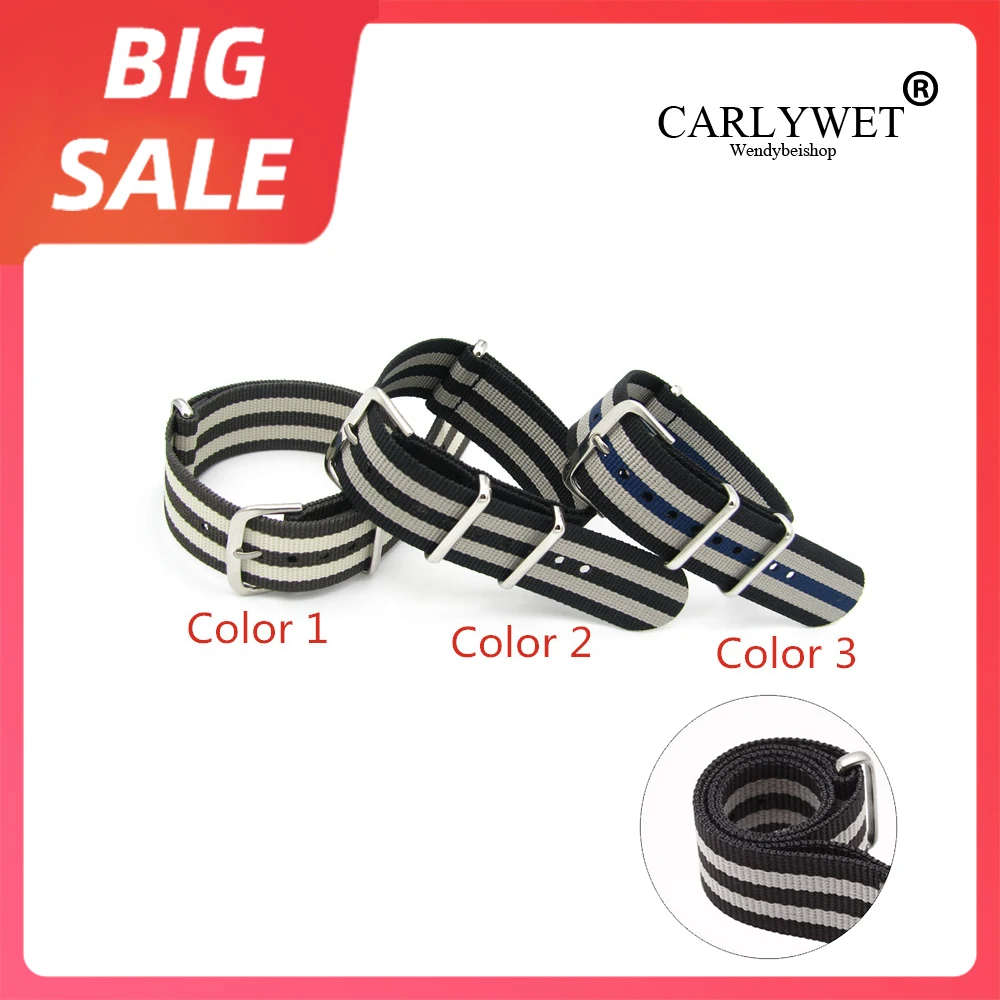 

Ремешок для часов CARLYWET 20 мм, нейлоновый ремешок для наручных часов черного и синего цвета, полированная Золотая/Серебряная Пряжка, стальная ...