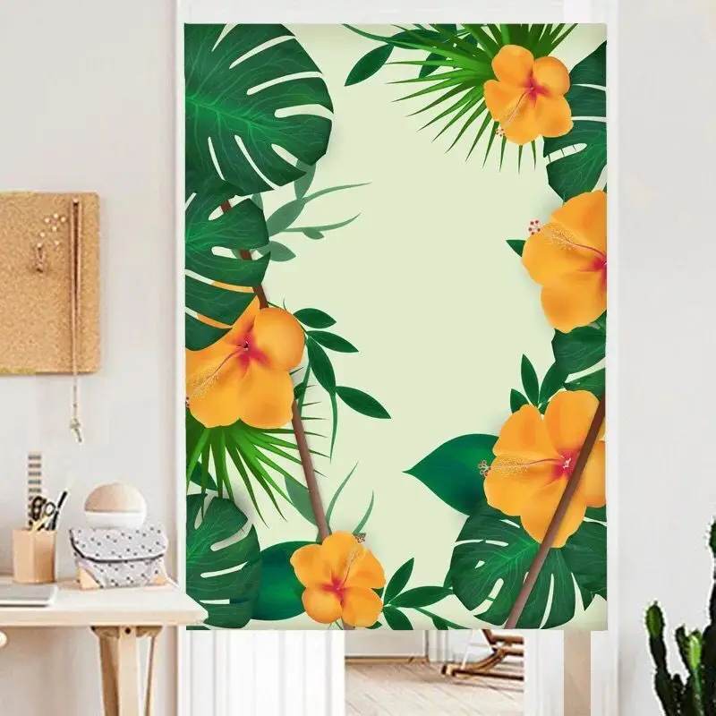 Современная простая хлопковая конопляная дверная занавеска с листьями цифровая