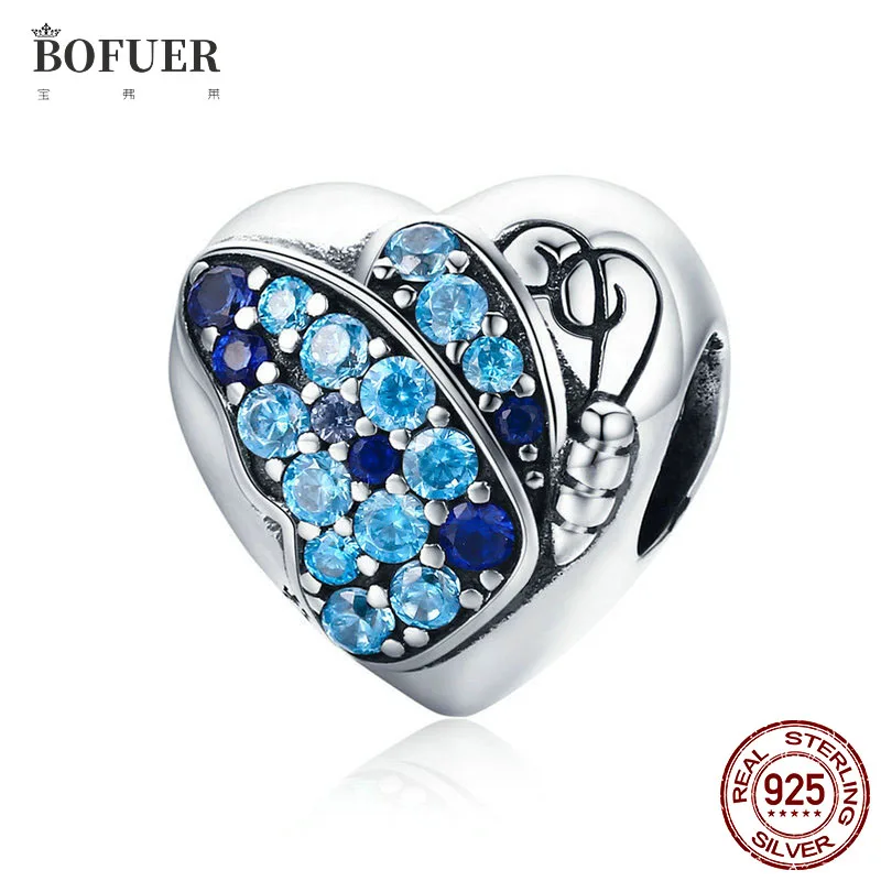 

Authentic 925 Sterling Silver Dark Blue Butterfly Heart Charm fit Original Pandora Bracelet Fine Love Flower Bead Jewelry Gift