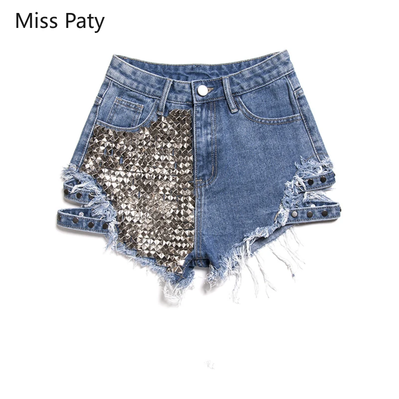 Черные панковские шорты с заклепками супер высокая талия джинсовые размера плюс