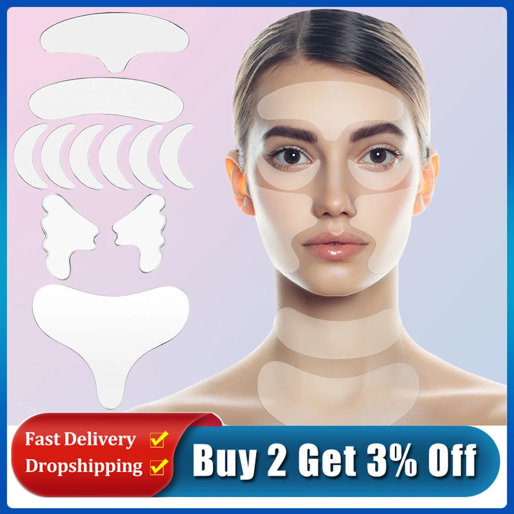 

11Pcs/Set Silicone Anti Wrinkle Patches Adhesive Sticker For Face Lift Tapes Forehead Neck Eye Wrinkle Remover Reusable Pads