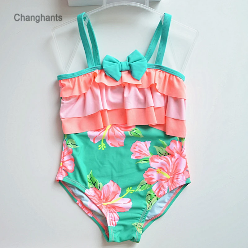 От 2 до 8 лет платье для девочек зеленого цвета Детская одежда плавания Цельный