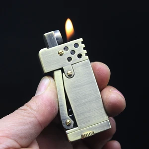 Grinding Wheel Flint Free Fire Lighter Retro Brass Kerosene Oil Torch Pipe Lighter Cigarette Gasoline Windproof Gadgets For Men
