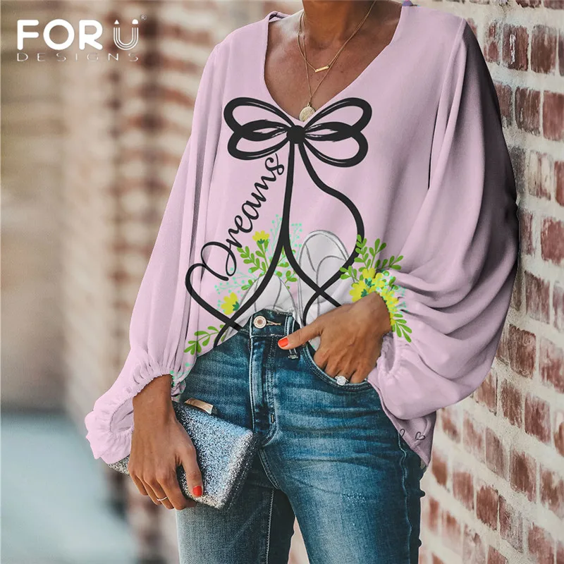 

FORUDESIGNS Ballet Dancer Print Spring Summer Women Blouse Large Size Shirt 2020 Casual Tops for Female Chiffon Tops Comfortable