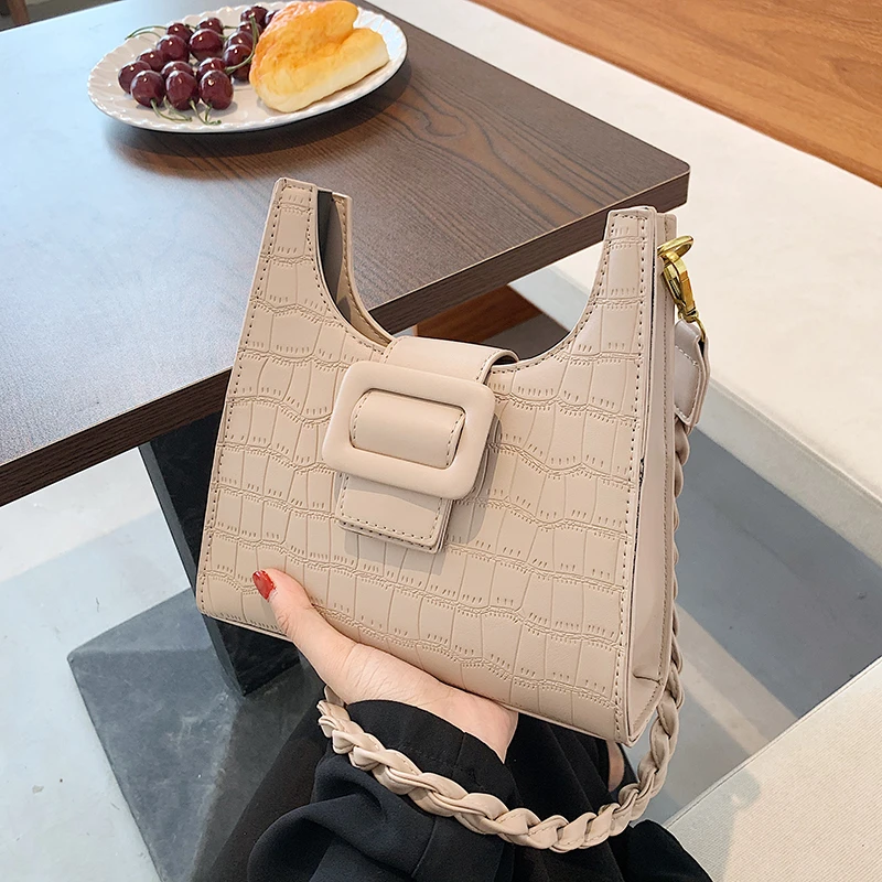 

Designer Fashion Stone Pattern Crossbody Shoulder Bags for Women 2021 Solid Color Leather Handbags Female Travel Square Bag