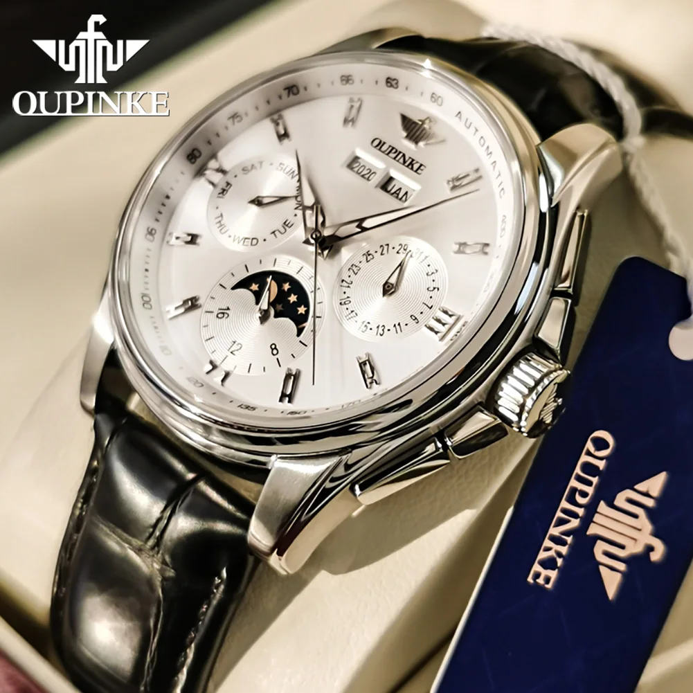 

Часы мужские механические OUPINKE, с автоподзаводом, водонепроницаемые, со швейцарским механизмом, на кожаном ремешке