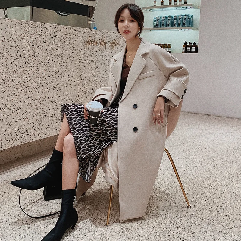 

Winter elegant wool coat mixed ladies fashion cardigan long coat with waist coat coat 2021 women