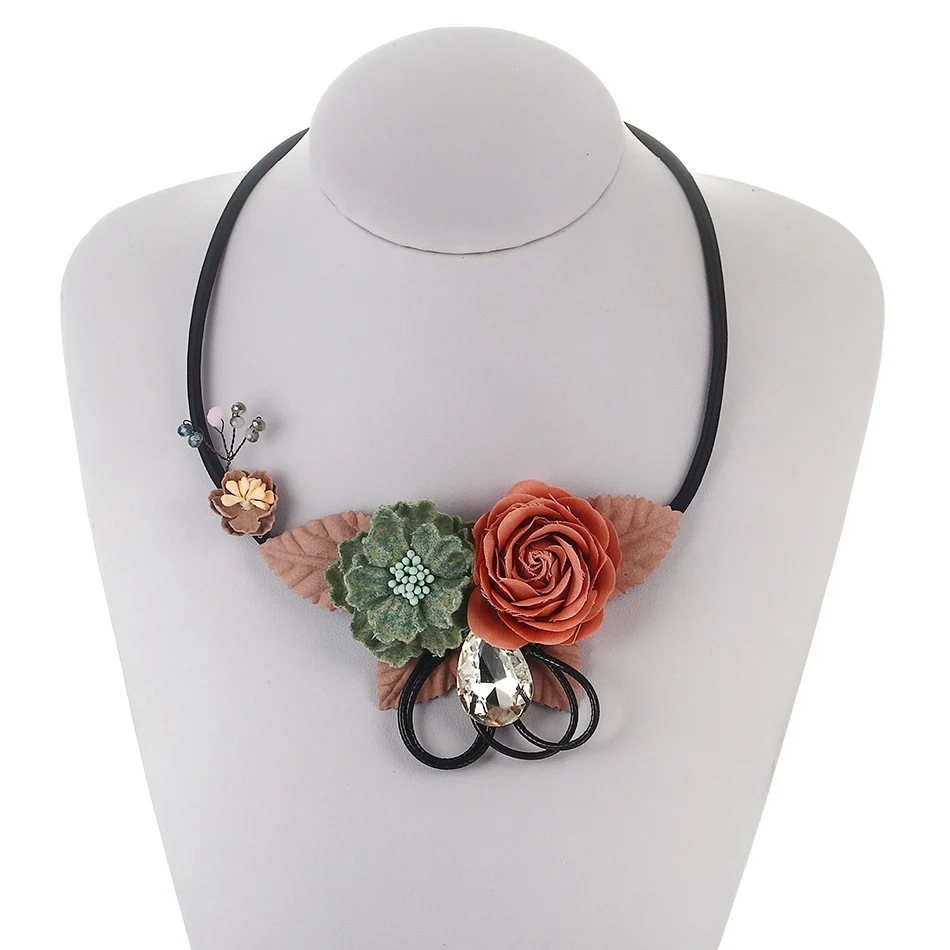 Женское трикотажное ожерелье с цветком и листком эффектные ожерелья подвески