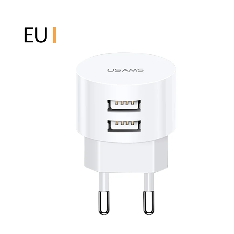 USAMS 5 в 2.1A двойное USB зарядное устройство для iPhone iPad US/EU/UK быстрое зарядное устройство для samsung Xiaomi Mini круглое дорожное зарядное устройство для телефона - Тип штекера: EU White