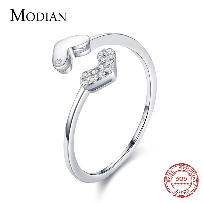 

Modian 925 Sterling Silver Open Szie 6-9 Clear CZ Hearts Elegant Female Finger Ring For Women Adjustable Fine Jewelry Anillo