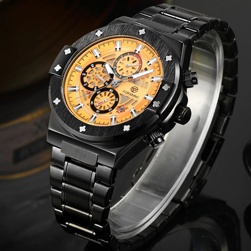 Часы наручные Forsining Мужские механические с календарем 3 маленьких циферблата