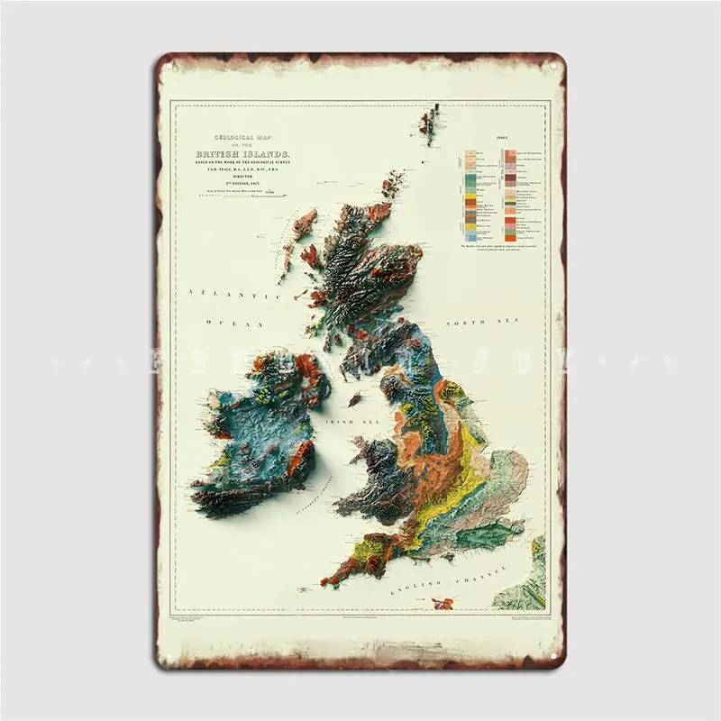 

Геологическая карта 1912, 3d Ирландия, британские острова и Англия, металлический постер с табличкой, украшение для гаража, настенный жестяной ...