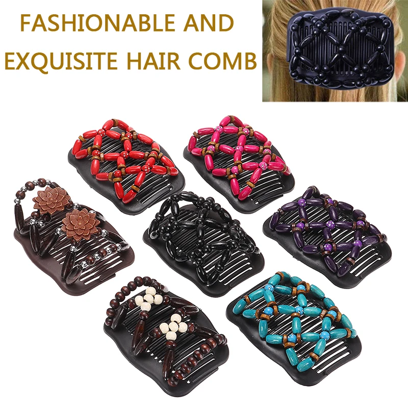 Уникальная заколка гребень для волос с двойной вставкой и бусинами эластичная