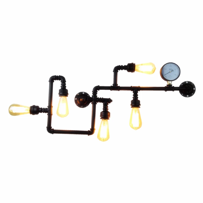Free shipping Water Pipe Wall Lamp Vintage Aisle Loft Iron 5 sockets pipe black finished E27 suit for 110-240V | Лампы и освещение