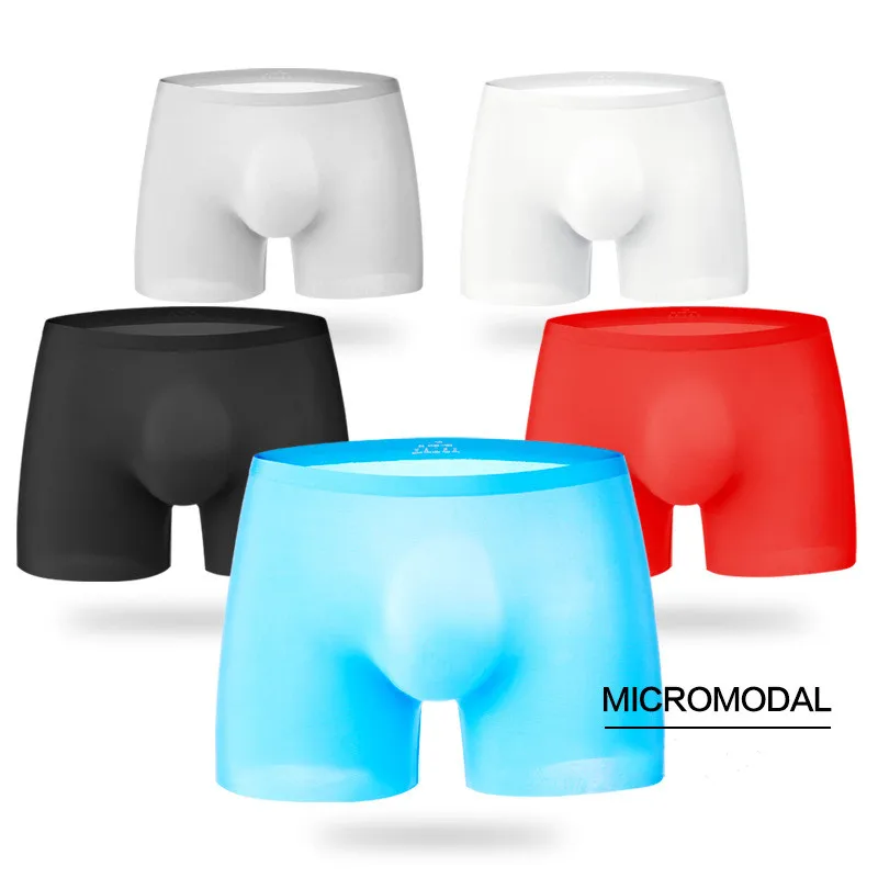 

5Pcs/Lot Sexy Underwear Men's Boxers Transparent Ice Silk Panties Man Solid Seamless Pouch Underpants Male Boxershorts Homme