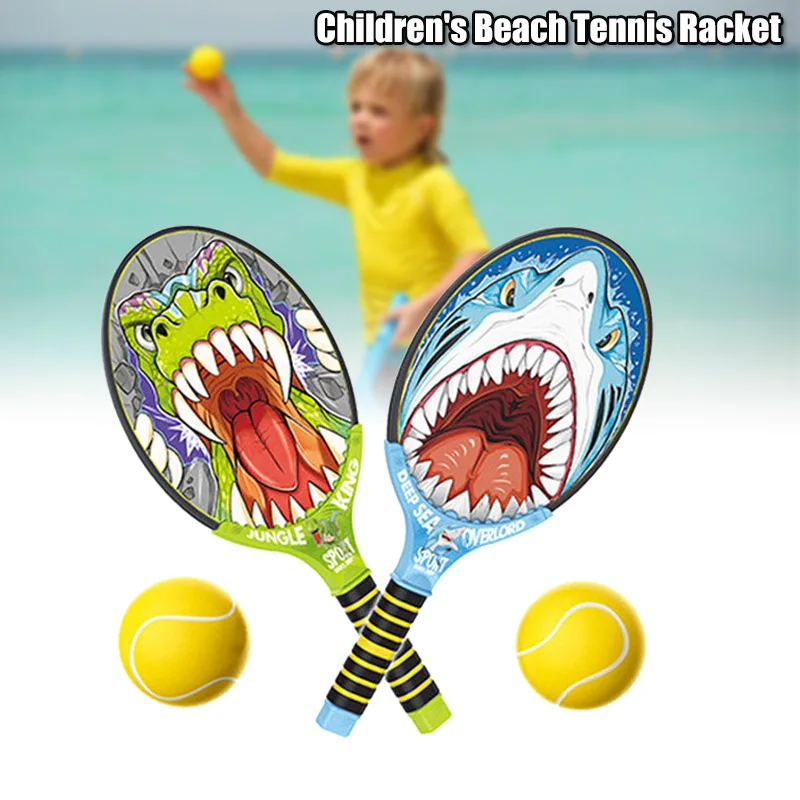 

Tennis Bat with Shark/Dinosaur Pattern for Kid Cartoon Animal Tennis Racket with 2 Ball Outdoor Gift for Boy Girl ALS88