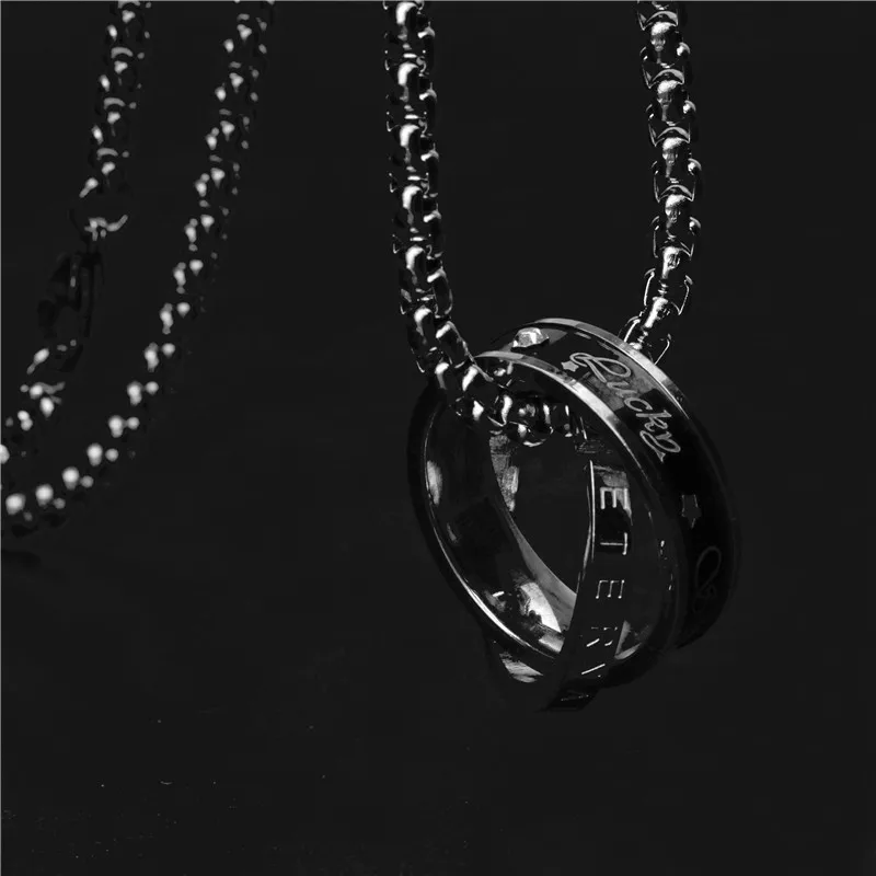 Простое двойное кольцо с подвеской из титановой стали классное в стиле хип хоп