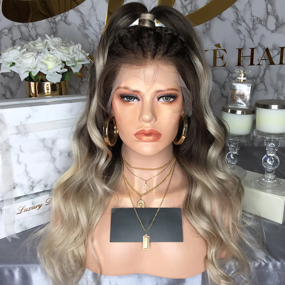 150% плотность Ombre серая кружевная Передняя парик из человеческих волос для черных