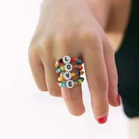 bohemian colorful seed beads ring for women minimalist letter love beaded stacked adjustable finger rings fashion beach jewelry