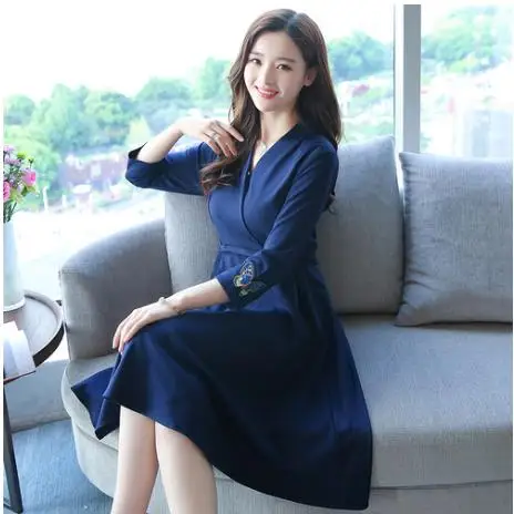 Новое Женское платье 2020 зимнее элегантное с рукавом 3/4 длиной до колена винтажная