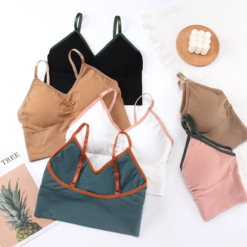 

Женский спортивный бюстгальтер с V-образным вырезом, мягкий бюстгальтер без косточек с регулируемыми бретелями, цельный бесшовный укорочен...