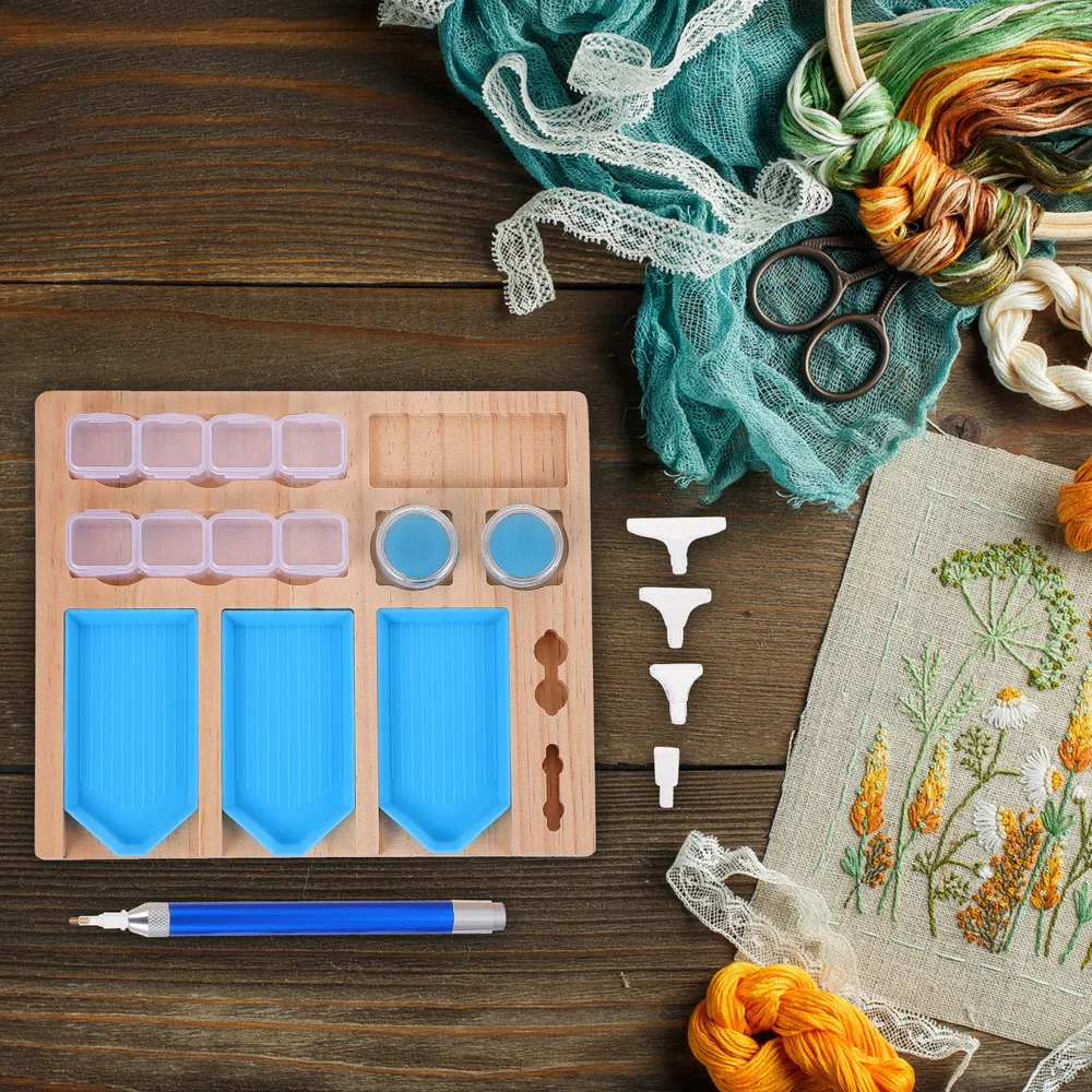 

1 Set Diamond Painting Tools Tray Organizer Wooden Diamond Painting Tray Jar