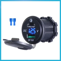 qc3 0 quick usb car charger socket adapter led aperture digital display voltmeter type c pd phone charger motorbike accessories