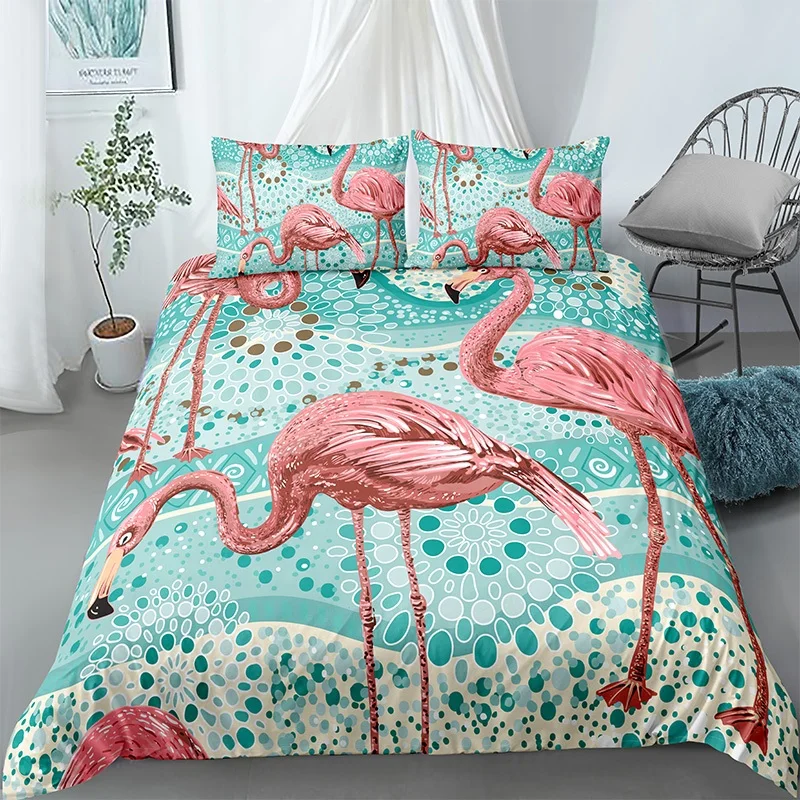 Комплект постельного белья с мультяшным розовым фламинго 2/3 шт. геометрический