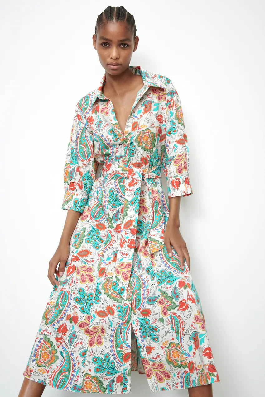 

MTSEYESA ZA 2021 Summer Flower Print Poplin Dress Female Style Restores Ancient Ways Loose Leisure Street Half Sleeve Dresses
