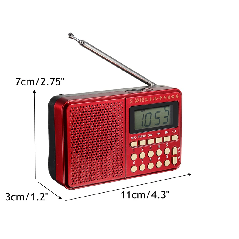 Портативный радиоприемник FM/AM/SW 21 диапазон цифровой выбор клавиш Мини