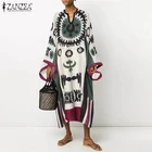 Осенний свободный сарафан с длинным рукавом и v-образным вырезом ZANZEA женское винтажное платье макси с этническим принтом Повседневные Вечерние платья-Кафтан Vestidos 5XL