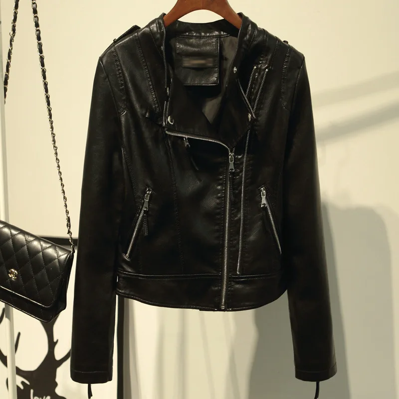 Новинка 2019 осенние женские Кожаные Мотоциклетные короткие пальто из