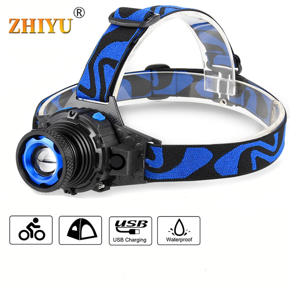 Powerful Portable LED Headlamp Built-in Battery USB rechargeable 3 Lights Modes Zoomable Torch Camping Hiking Light | Лампы и