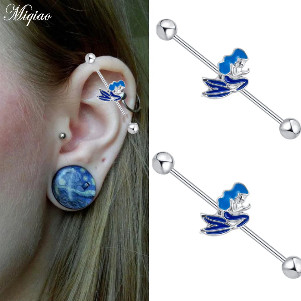 

Miqiao 1pcs Steel Industrial Ear Cartilage Helix Earrings Barbell Long Straight Bar Ear Piercings Barbell Jewelry for women