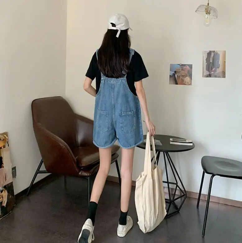 

2021 Summer Autumn Women Denim Jumpsuit Shorts Suspenders Vintage Short Overalls Casual Loose Female Jeans Rompers w225